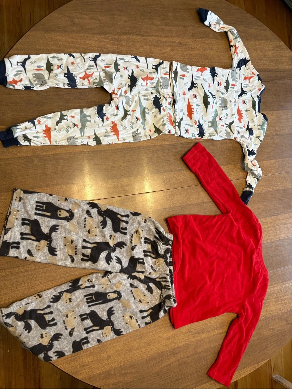 Carter's White Dino Print One-Piece and Red Moose Two-Piece Pajama Set